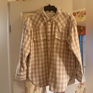J. Crew Beige and White Plaid Button-Front Shirt